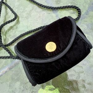 Lancôme Vintage Black Velvet Mini Coin Purse Crossbody Shoulder Bag 3 x 4.5”